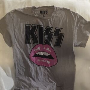 Kiss Gray Tee with Pink Lips Graphic